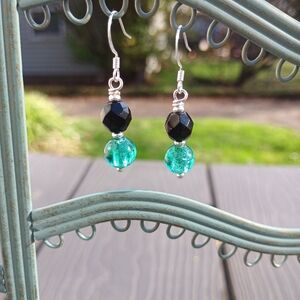 Elegant Black and Teal Earrings